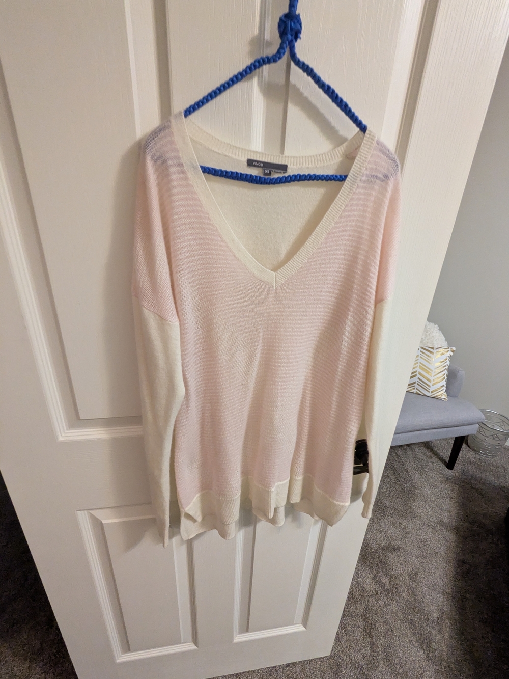 Vince Light Pink and Cream V-Neck Sweater